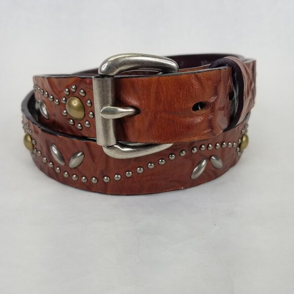 Old Trend Floral Breeze Leather Belt Women's S 31"-35" Cognac Brown Studded Leaf - Picture 10 of 16